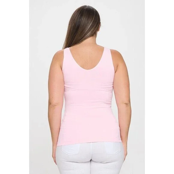 SML630_C W Reversible V Or U Neckline Seamless Tank White One Size - Picture 2 of 3